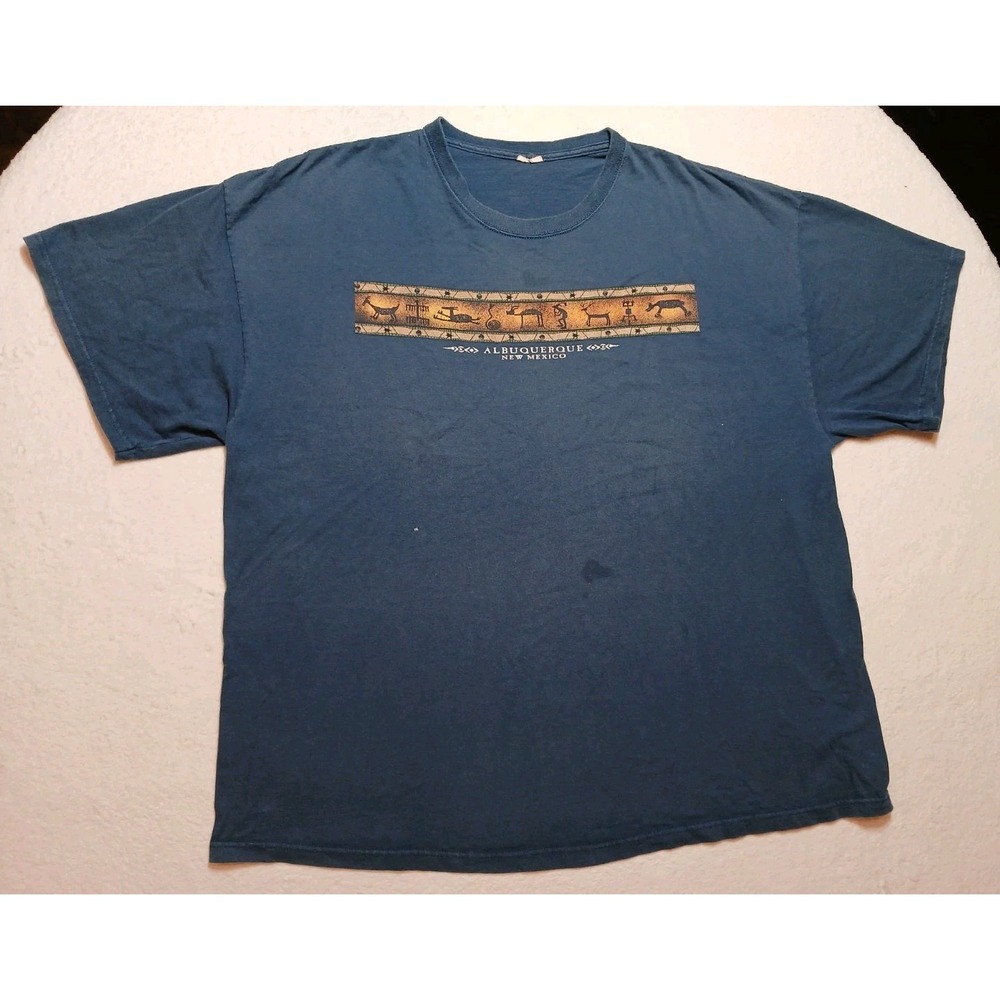 Vintage Albuquerque New Mexico T Shirt XXL Single Stitch Petroglyph Tribal Blue
